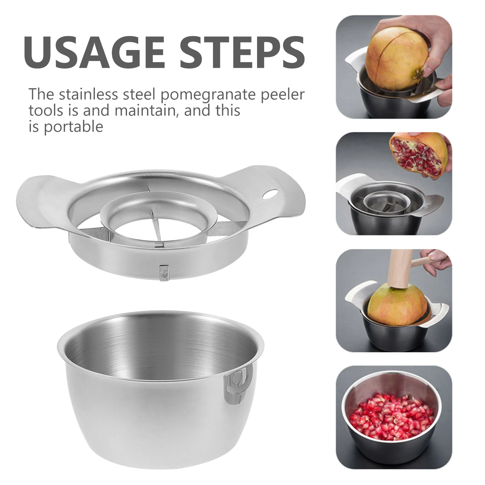 

Pomegranate Peeler Tool Stainless Steel Kitchen Gadget Pomegranate Deseeder Bowl Peeling Artifact Fruit Vegetable Machine Silver