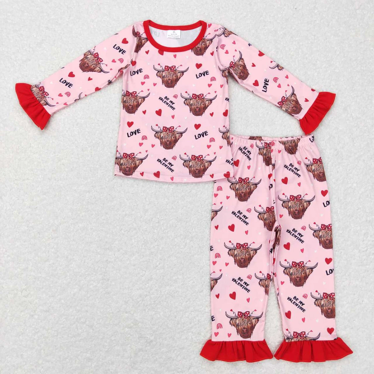 

Wholesale Children's Valentine's Day Pajamas Sleepwear Baby Girl Long Sleeves Pink Shirt Set Kids Pants Toddler Outfit Nightwear