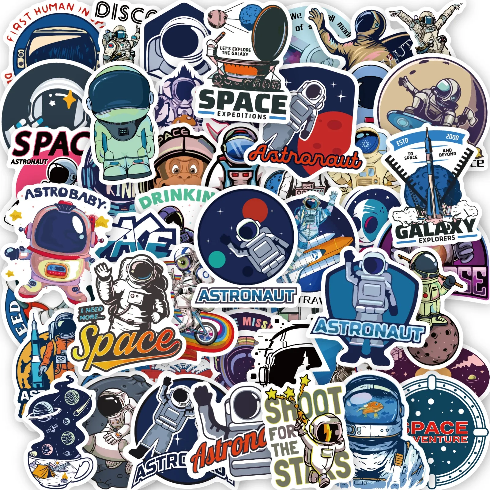 50Pcs Space Astronaut Planet Stickers, Waterproof Vinyl Universe Galaxy Decals for Water Bottle Laptop Luggage Scrapbook Journal