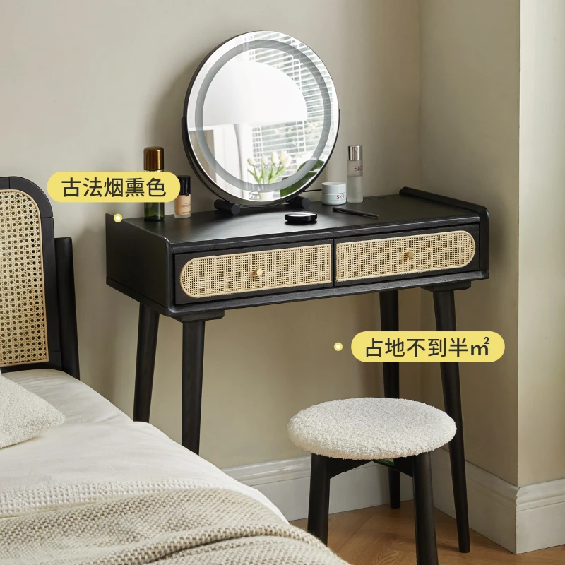 Simple Retractable Dressing Table Storage Integrated Bedroom Oak Smoky Dresser