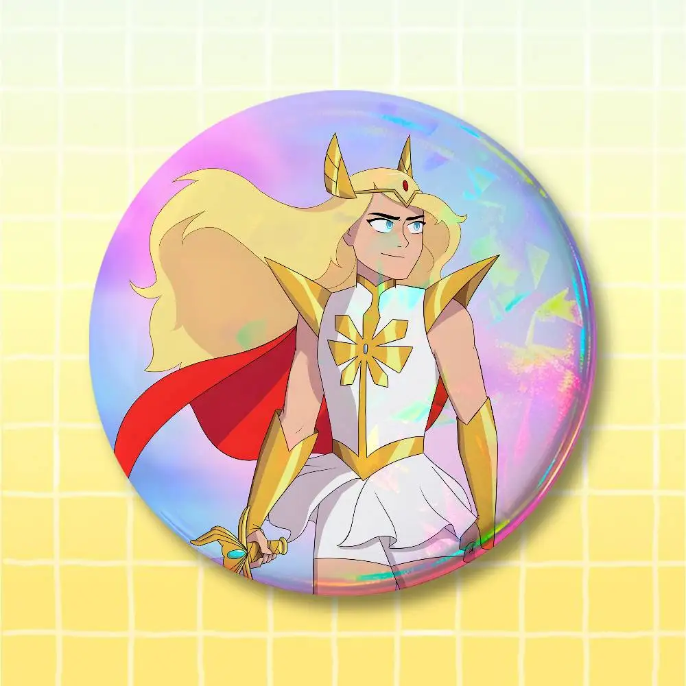 H-He-Ra Princess Of Power Button Supplies Round Badge Pins Clothes Decor Metal Pin Back Cover Metal Cover Laser Film