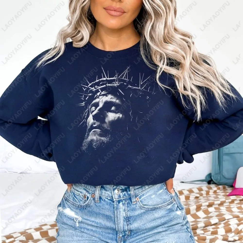 Jesus-with-Crown-Of-Thorns-Sweatshirt-Religious-Christian-Portrait-Unique-Street-style-Cotton-Breathable-Clothing-Easter-Gift