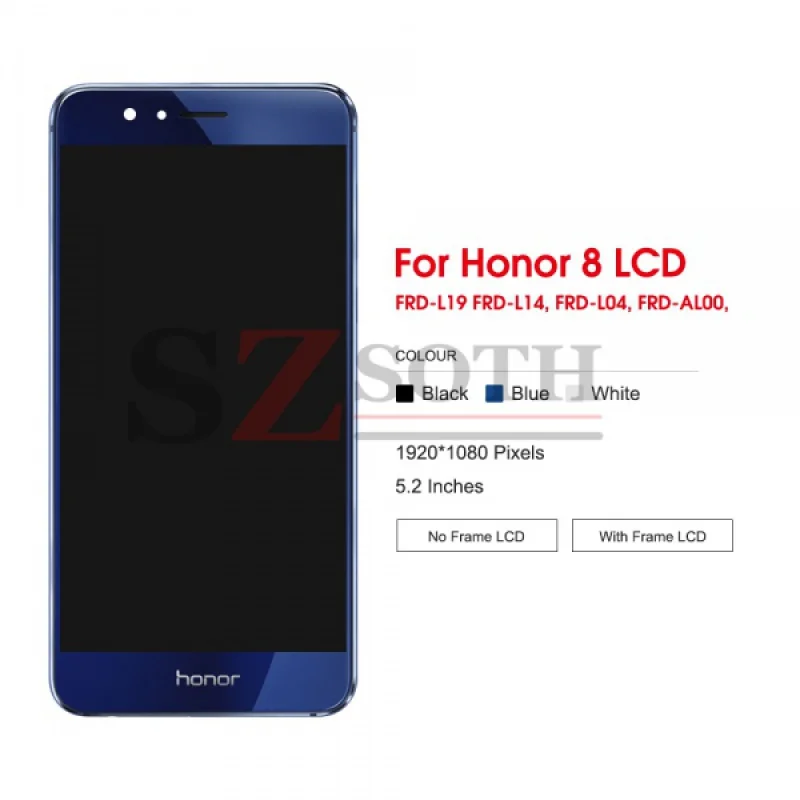 Original For Huawei Honor 8 LCD FRD-L19 FRD-L09 Display Touch Screen Digitizer Assembly Replacement For Huawei Honor 8 LCD Frame