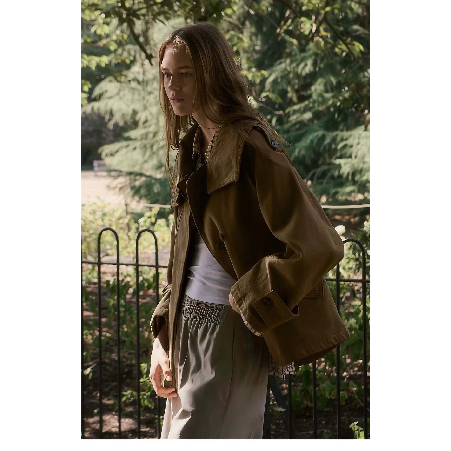 Early Autumn New Fashionable Workwear Parka Jacket Coat Women's Loose Fit Polyester Short Outerwear with Inner  Button ...