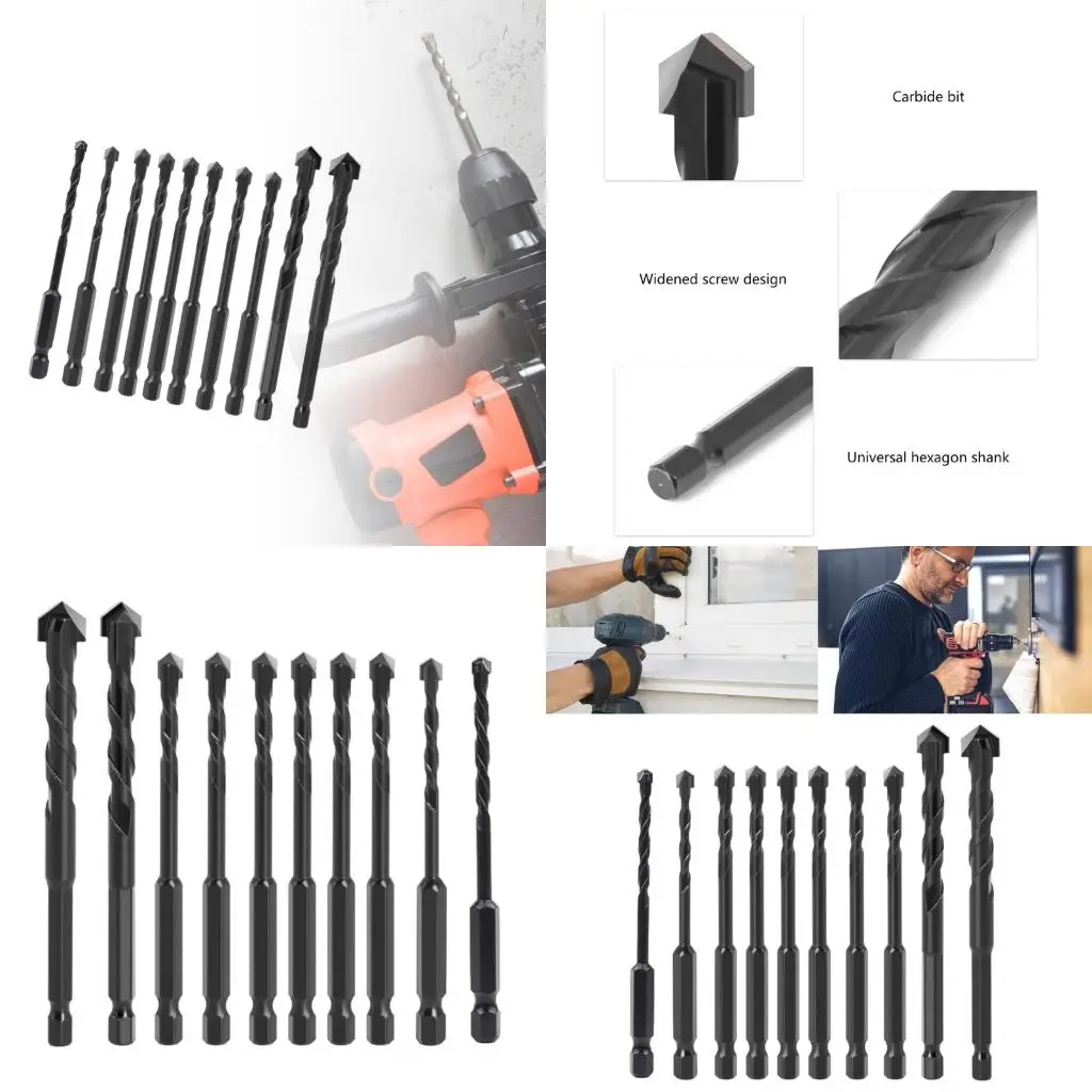 

10Pcs Hexagonal Triangle Steel Wall Tile Concrete Drilling Bit Household Marble Metal Hand Electric Drill Bit Tool