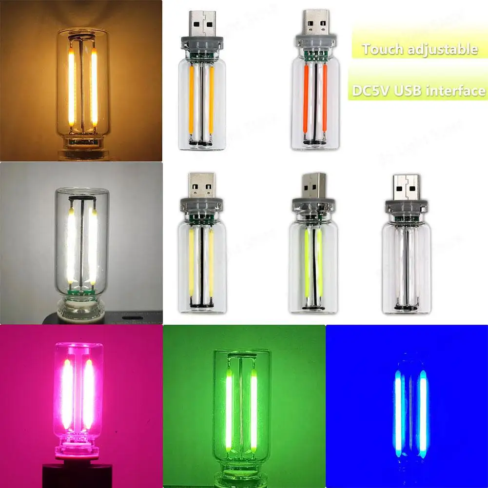 USB Touch Control LED Night Light Atmosphere Light Edison Bulb Incandescent Lamp LED Filament Light Bulb Bedroom Decoration