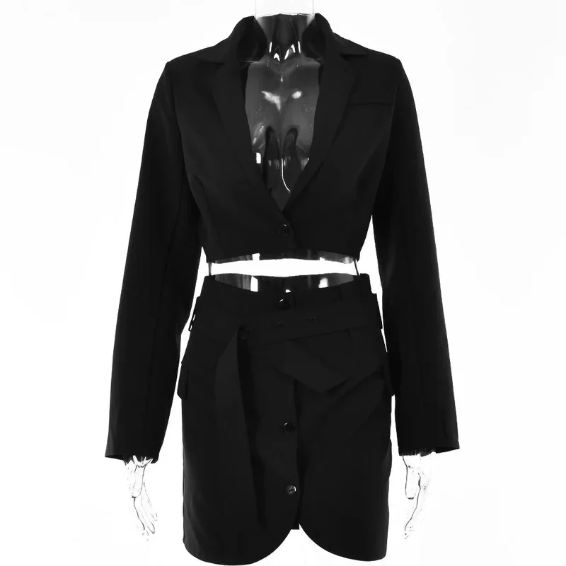 Autumn New  Sexy Hot Girl Long-sleeved Small Suit High-waist Cardigan Single-breasted Short Skirt Suit Female