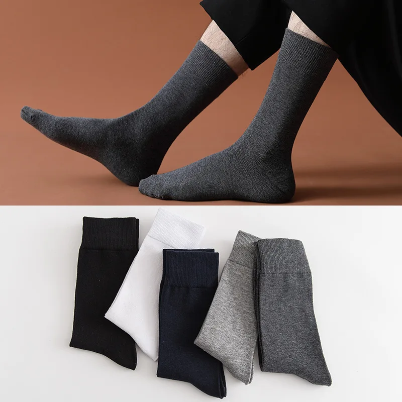 

New Winter Socks Men's Cotton Socks for Dress Solid Color White Black Deep Grey High Socks