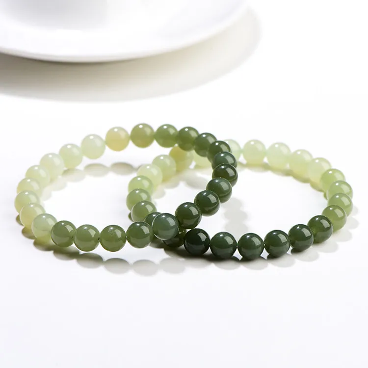 Natural Green Jade A Nephrite Round Beads Bracelet 8mm Gemstone White Green Hetian Jade For Women Men Jewelry AAAAA