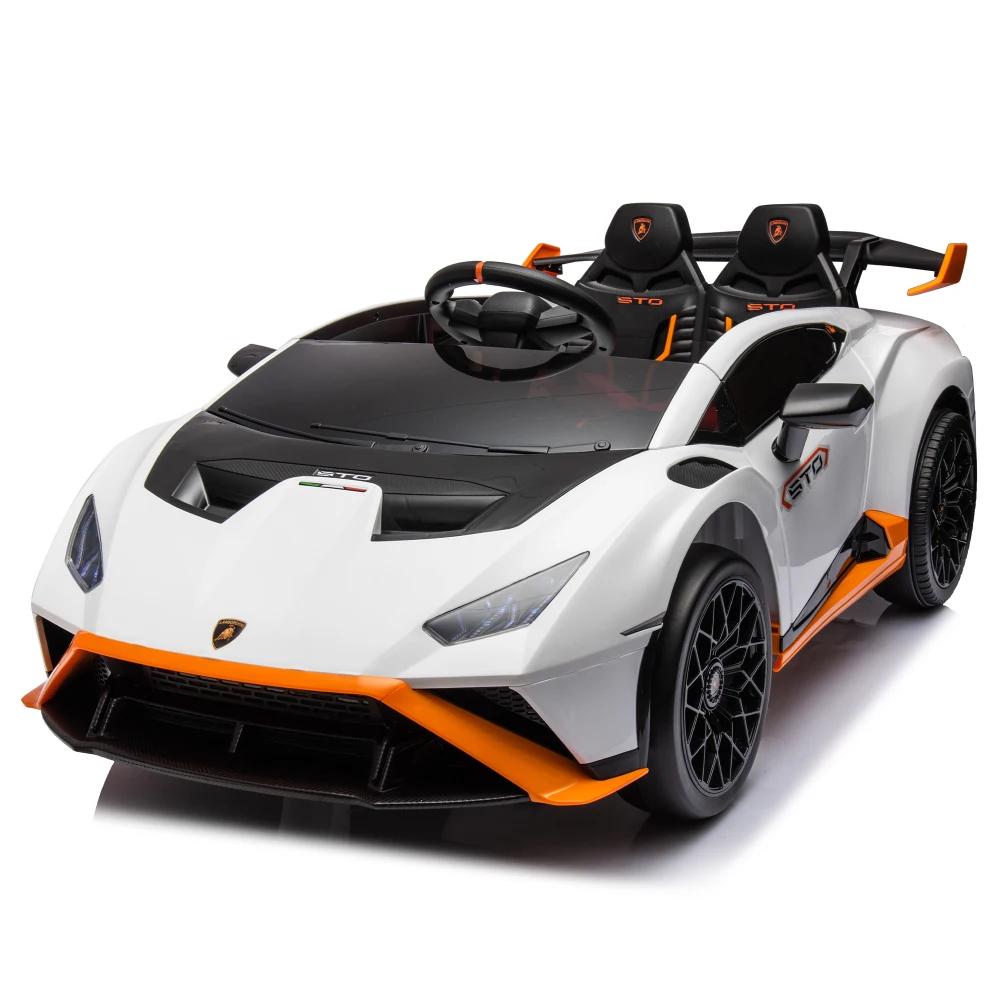 

Lamborghini Huracan Sto 24V Kids Electric Ride-On Drift Car: Speeds 1.86-5.59 MPH, Ages 3-8, Foam Front Wheels, 360° Spin