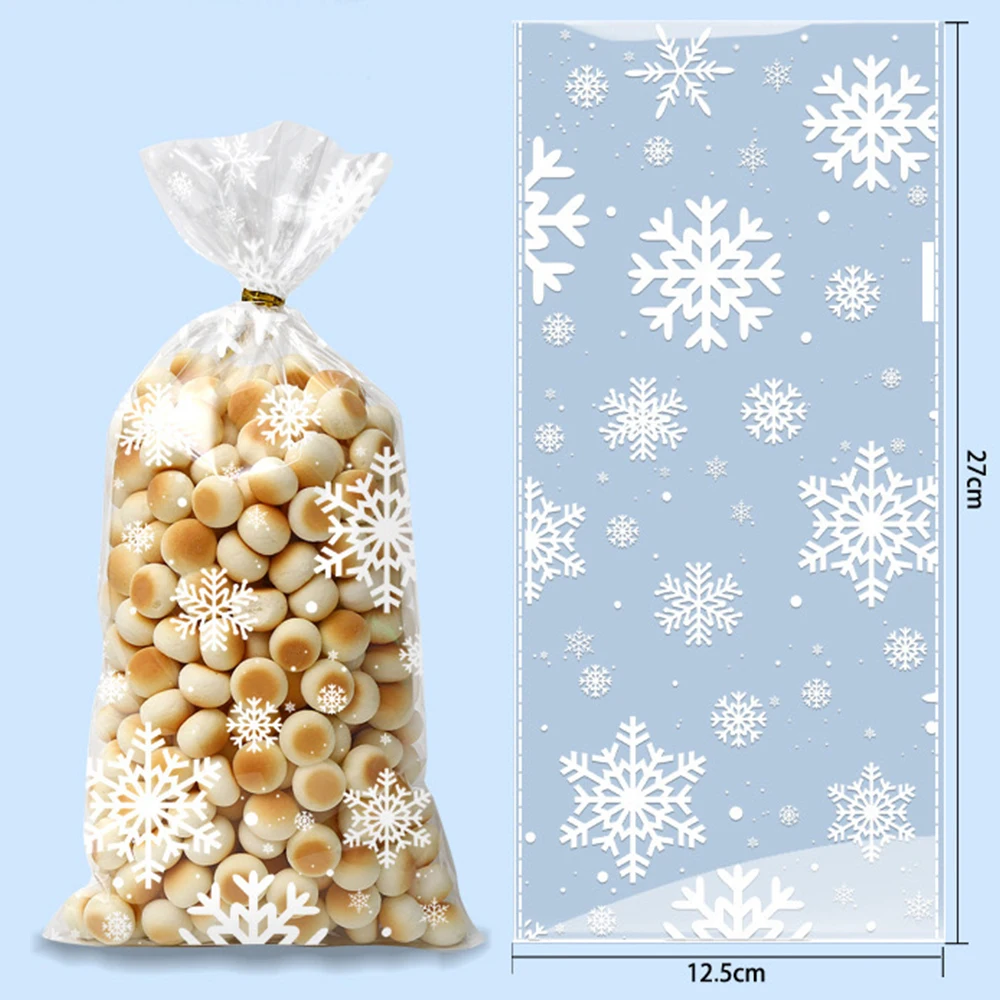 Schneeflocke Süßigkeiten Taschen Weihnachten Transparent Cookie Popcorn Verpackung Plastiktüte Weihnachten Party Dekorationen Geschenk Taschen für Kinder – Detail 12