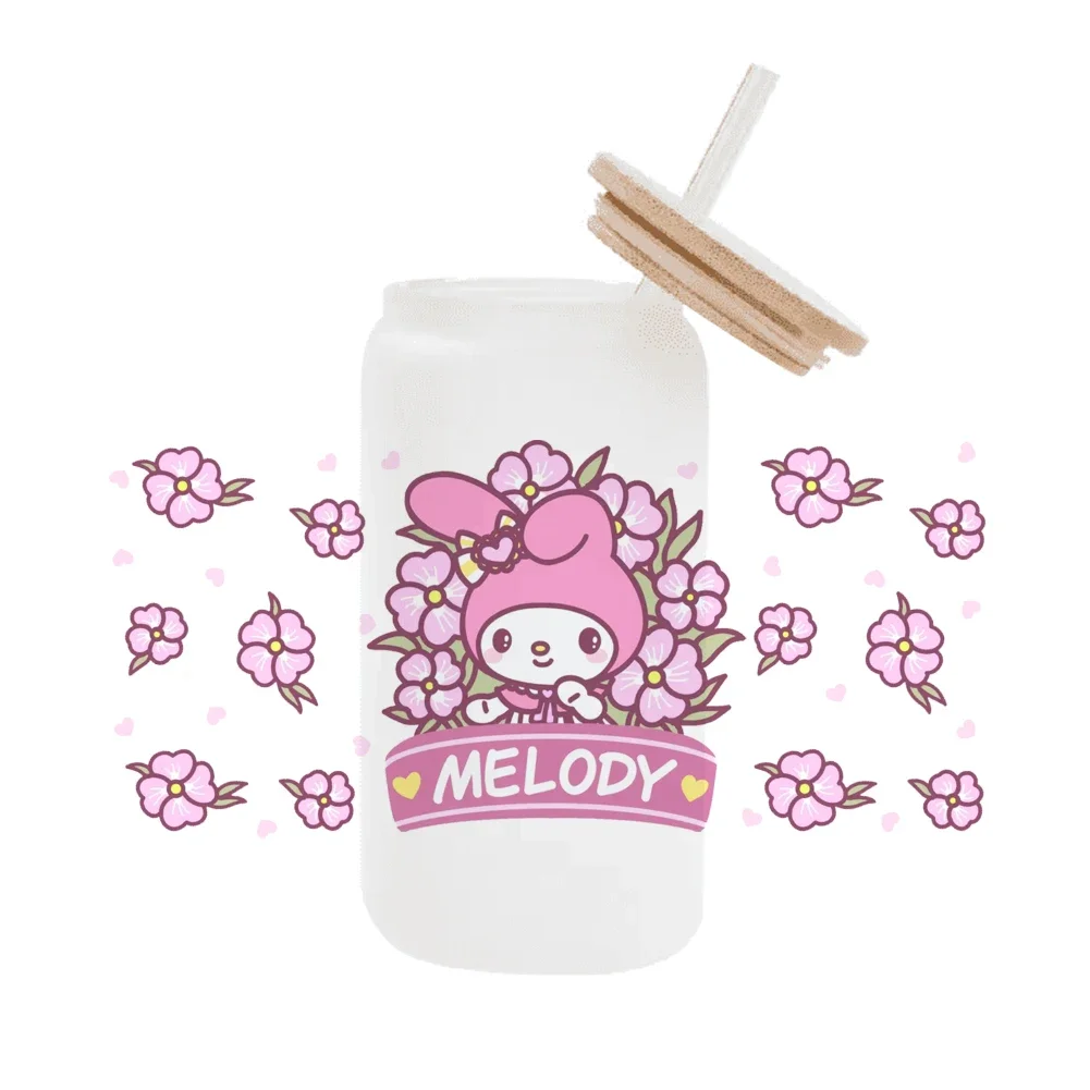 Sanrio minha melodia com amigos para Libbey, 3D café impermeável pode envoltório de vidro, UV DTF, 16oz