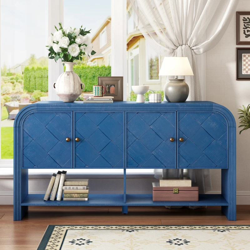 U_Style Versatile console table with Woven Wood Slats and Solid Wood Veneer,Suitable for Entryway, Hallway, Living Room,Foyer,Co