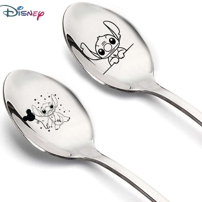 Disney Stitch Spoon for Children Cartoon Cute Stainless Steel Scoop Boys Girls Soup Ladle Kids Mini Spoons Kitchen Accessories