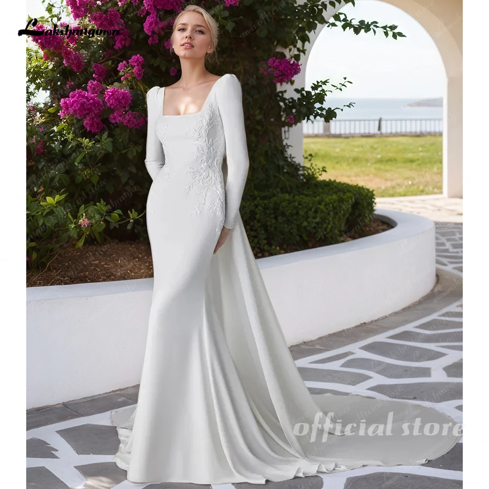 

Lakshmigown Square Collar Wedding Dresses For Women With Detachable Train Mermaid Wedding Gowns Long Bridal Dress Customized