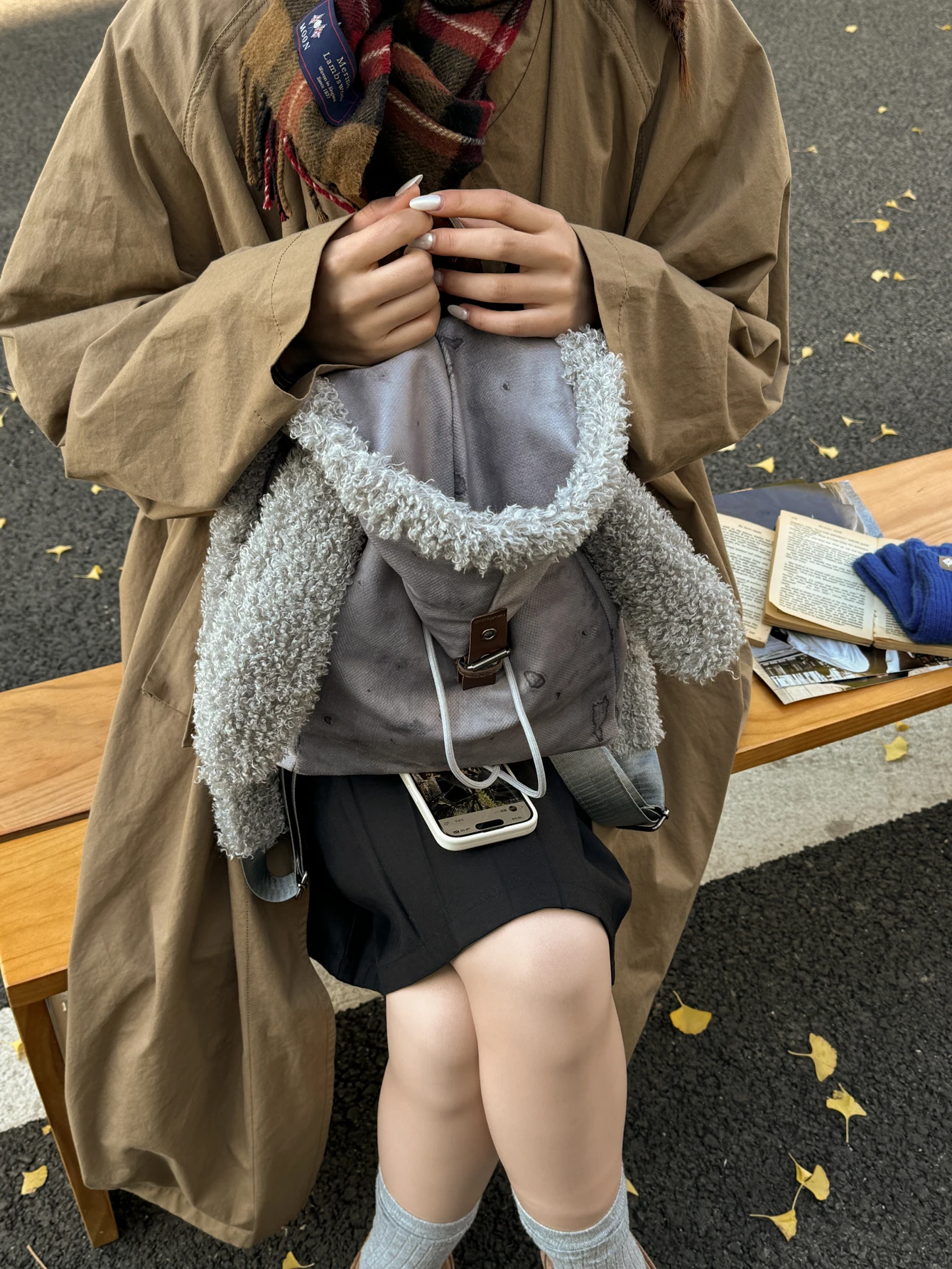 Cute Rabbit Plu Bapa Women's Faionable Versatile Student Bookbag Sweet Cool Sle Dstring Closure Leather Straps