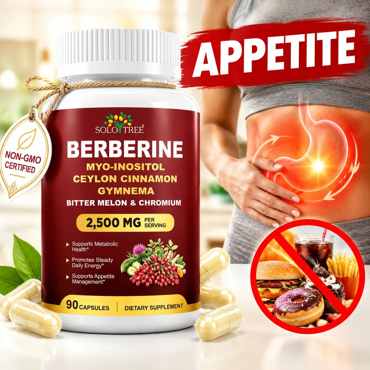 Berberine Complex Capsules Manage Appetite Reduce Sugar Cravings Promote Lasting Fullness Enhance Metabolic Health 90 Capsules