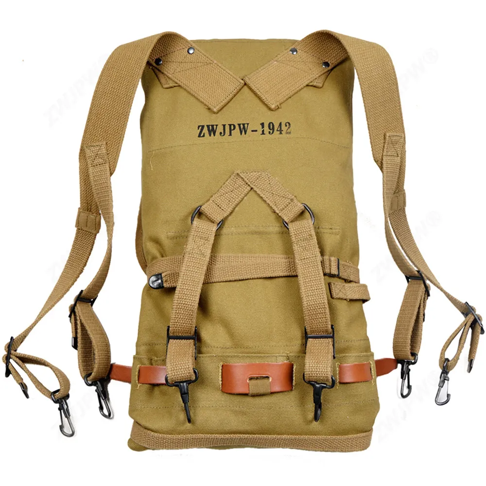 US Vintage M1928 Backpack Replica Khaki Canvas Men Outdoor Rucksack Large Capacity Sturdy Structure Ideal for Outdoor Hiking