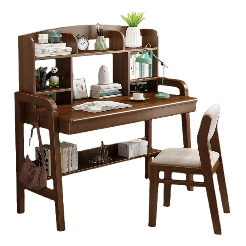 

//Children's Solid Wood Desk And Bookshelves Integrated Table Computer Desk Wooden Simple Student Computer Modern Home Desk
