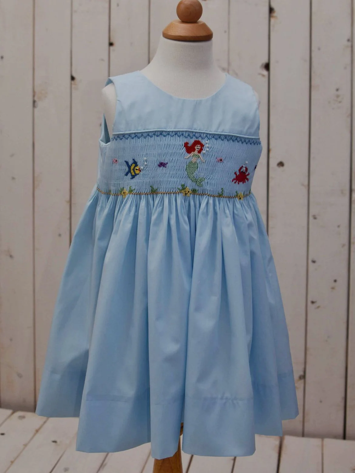 

0-12Y Baby Girl Summer Blue Mermaid Smocked Turkish Vintage Princess Dress for Birthday Holiday Easter Photography Eid