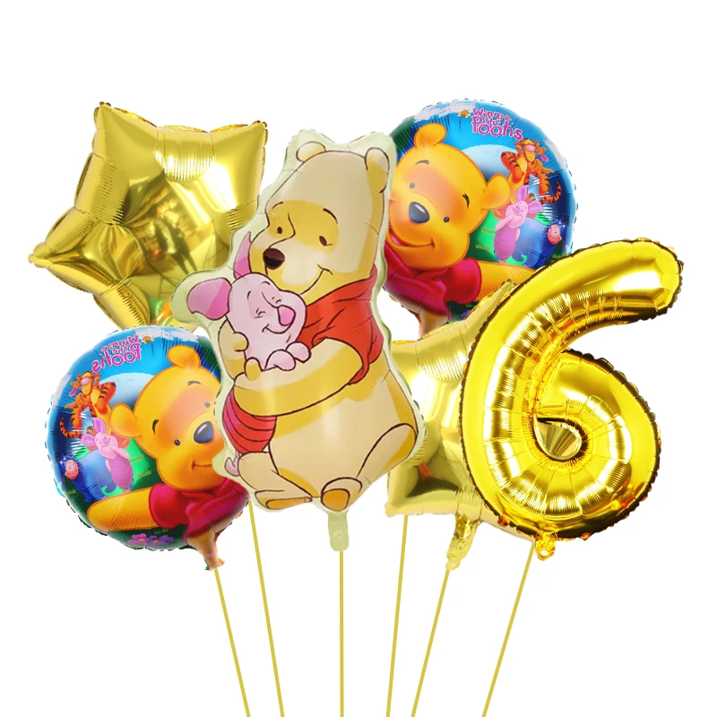 1set  Disney Winnie the Pooh Theme Gold Number Balloon Set Foil Globos Children First Birthday Party Decor Baby Shower Supplies