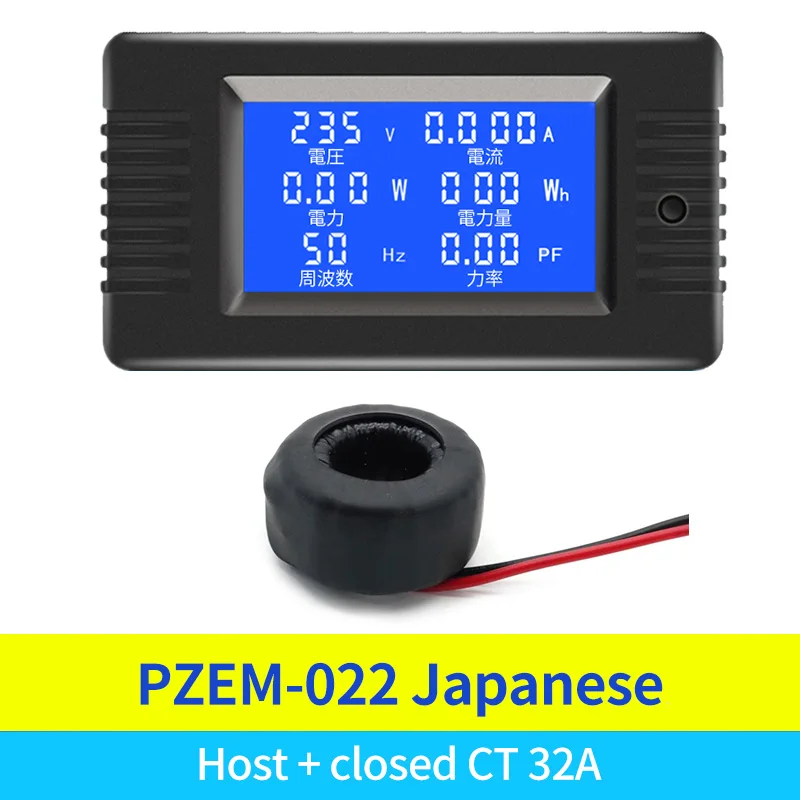 PZEM-022 32A 63A 100A AC Smart Digital Voltage Current Power Energy Meter English /Russian /Japanese Text For Electrical Tool