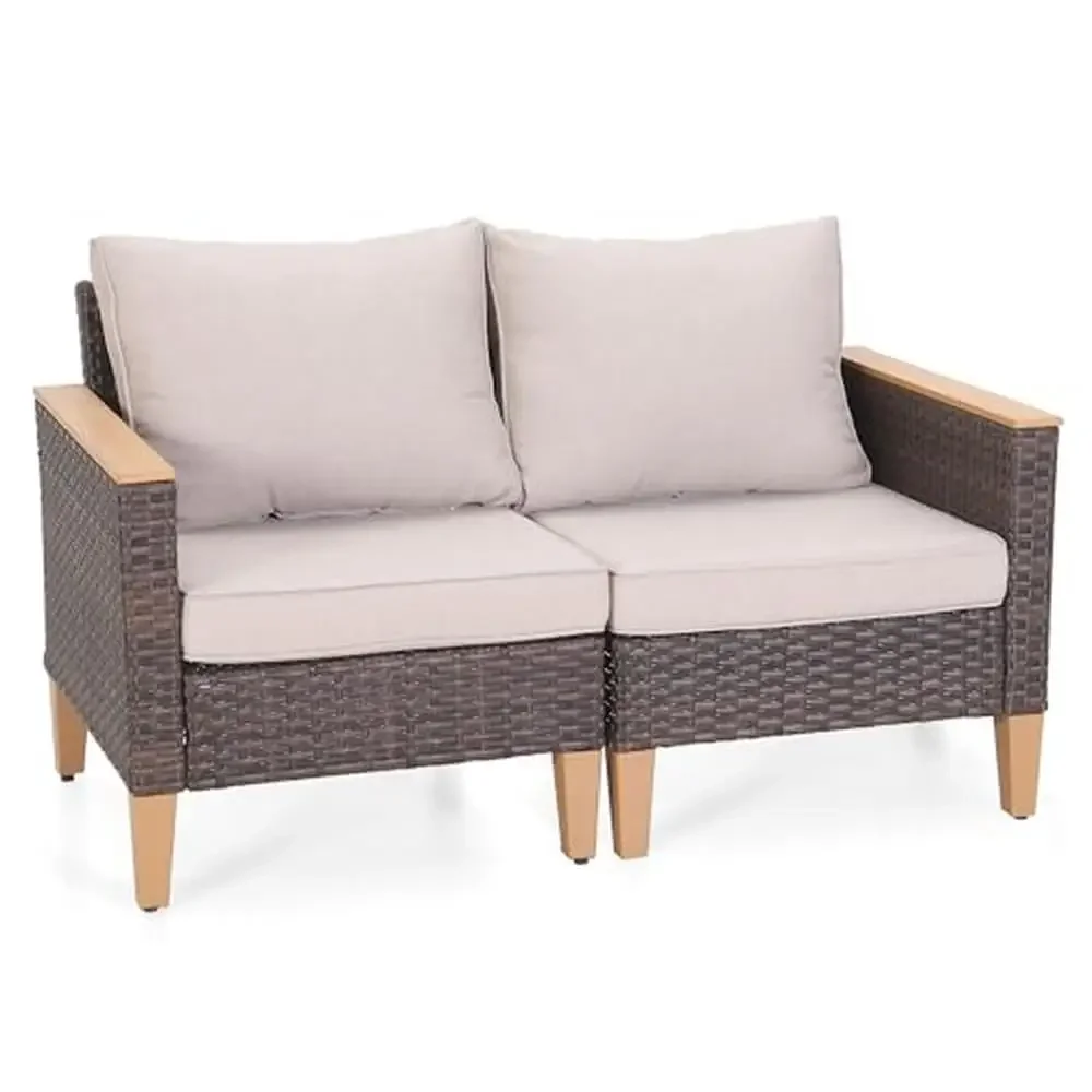 Outdoor Patio Wicker Sofa Set 2 Pieces Oversized Armrest Rattan Conversation Garden Bistro All-Weather Cushion Pro Technology