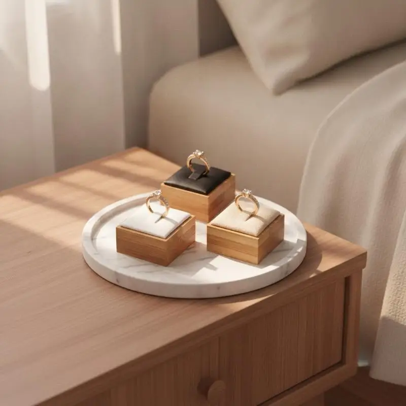 Ring Display Stands For Selling Square Bamboo Single Wood Ring Holder Organizer With Velvet Mat For Rings Trade