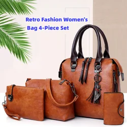 Women's Handbag 4-piece Set Women's Shoulder Bag Fashion Purse Vintage Leather Bag Large Capacity Handbag Inclined Shoulder Bag