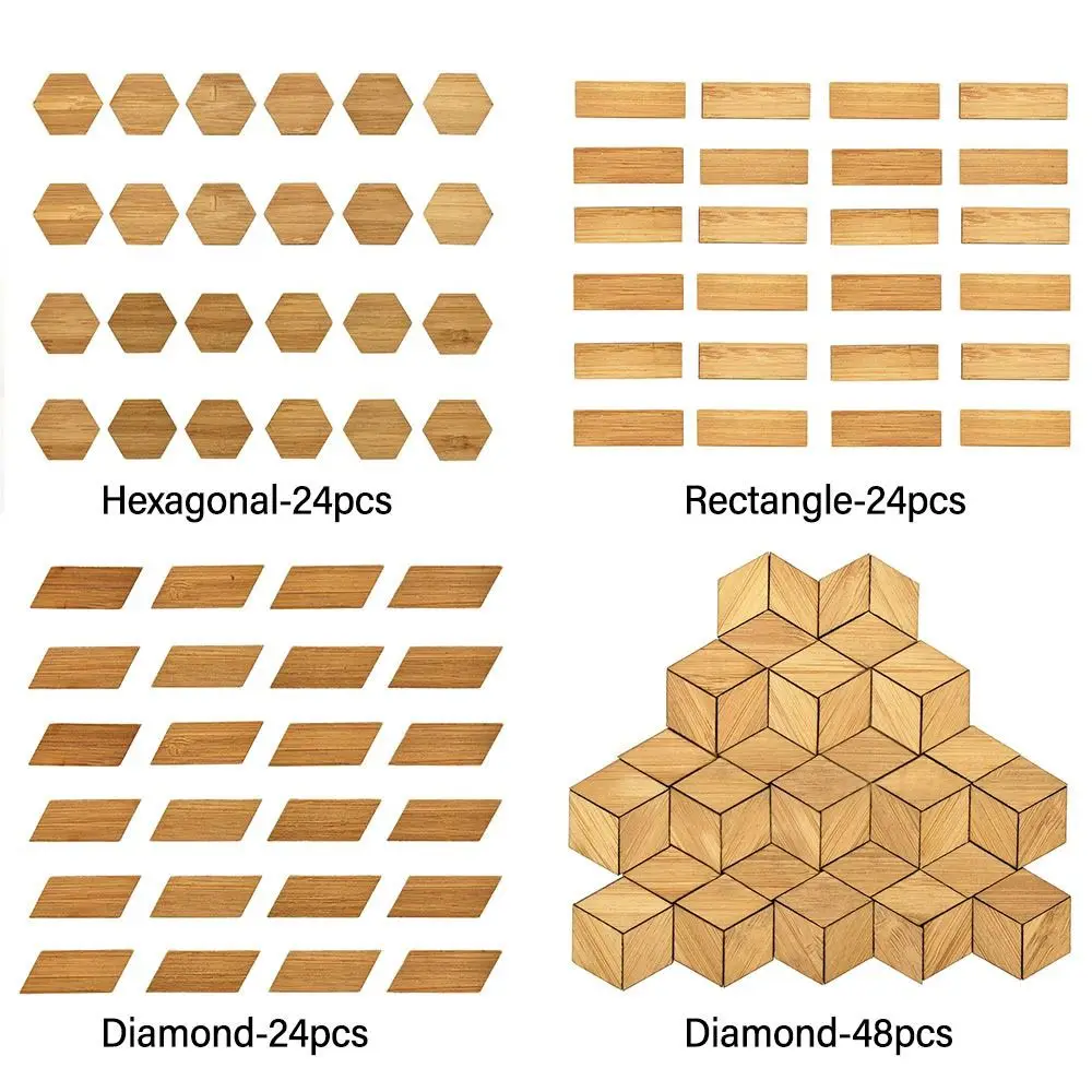 24/48PCS 1/12 Scale Dollhouse Floor Tiles DIY Rectangular Hexagonal Diamond Wood Grain Floor Scene Model Bamboo