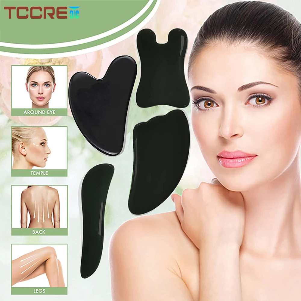 Jade Stone Multi-Shape Gua Sha Massager Facial Scraping Board Face Remove Toxins Prevents Wrinkles, Boost Radiance of Complexion