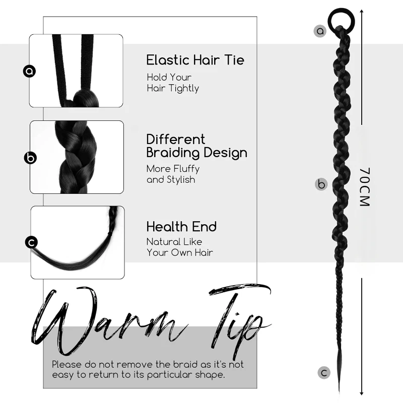 Fashion Braided Ponytail Hair Extensions with Hair Ties for Women Twist Braid Personality Hot Girl Kink Braid Hip Hop Girl