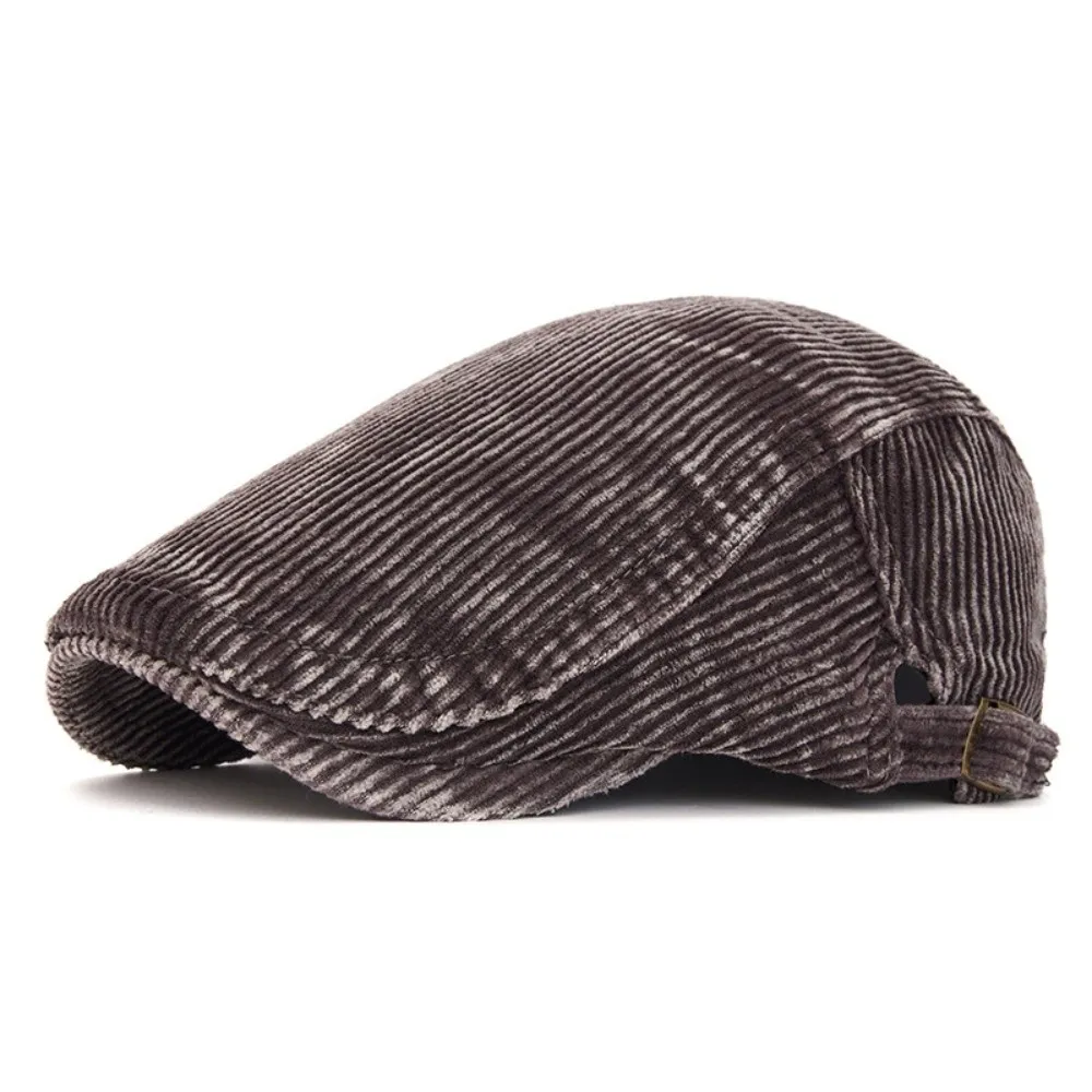 Retro British Style Corduroy Flat Cap Soft Lined Adjustable Gatsby Beret Cap Warm Windproof Driving Cap Outdoor Casual