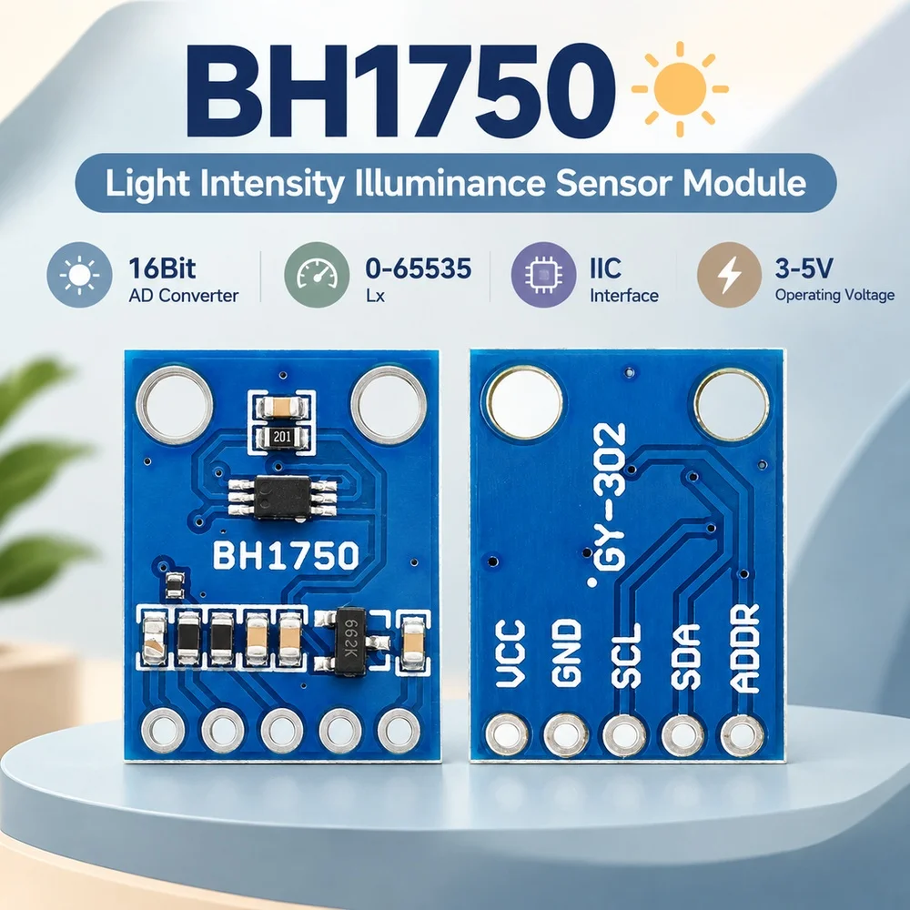 BH1750 Light Intensity Illuminance Sensor Module GY-30 GY-302 3-5V NXP IIC 0-65535 Lx 16Bit AD Converter