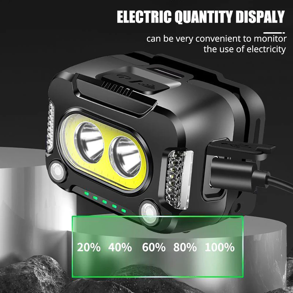 500000LM COB Sensor Headlamp LED Flashlight Headlight USB Rechargeable 18650 Head Light Camping Fishing Mining Light Lamp Torch