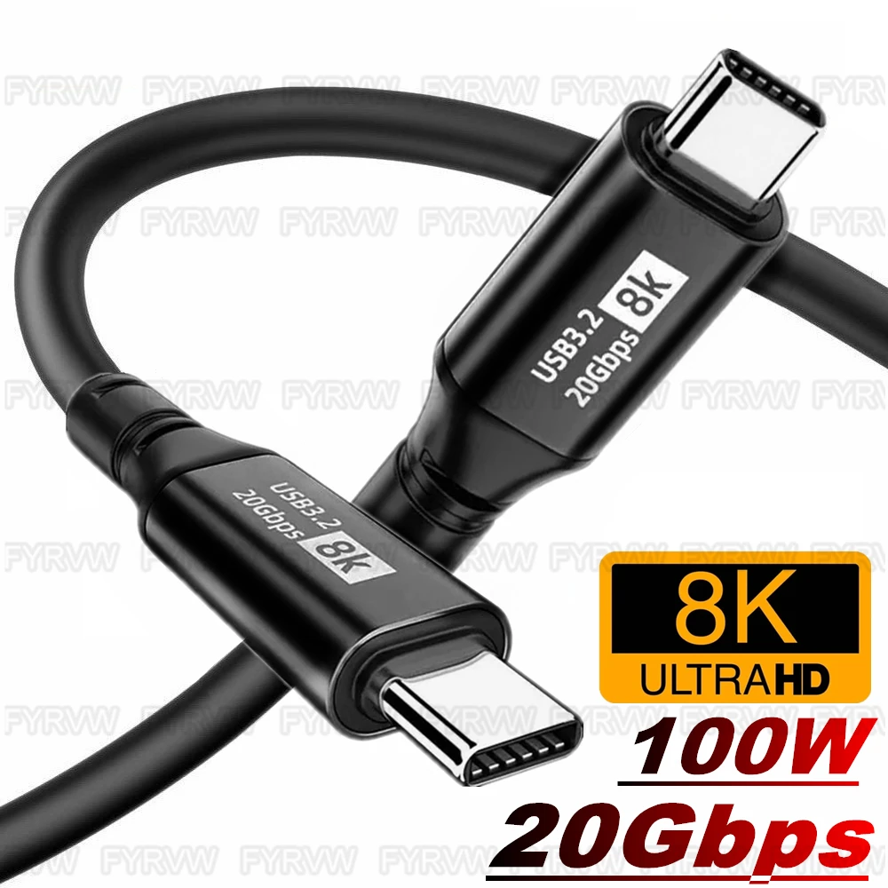 USB3.2 8K 20Gbps Cable USB C Gen2 8K 4K USB Type C to Type C Cable For iPhone MacBook Samsung Galaxy Pixel 100W PD Fast Charge
