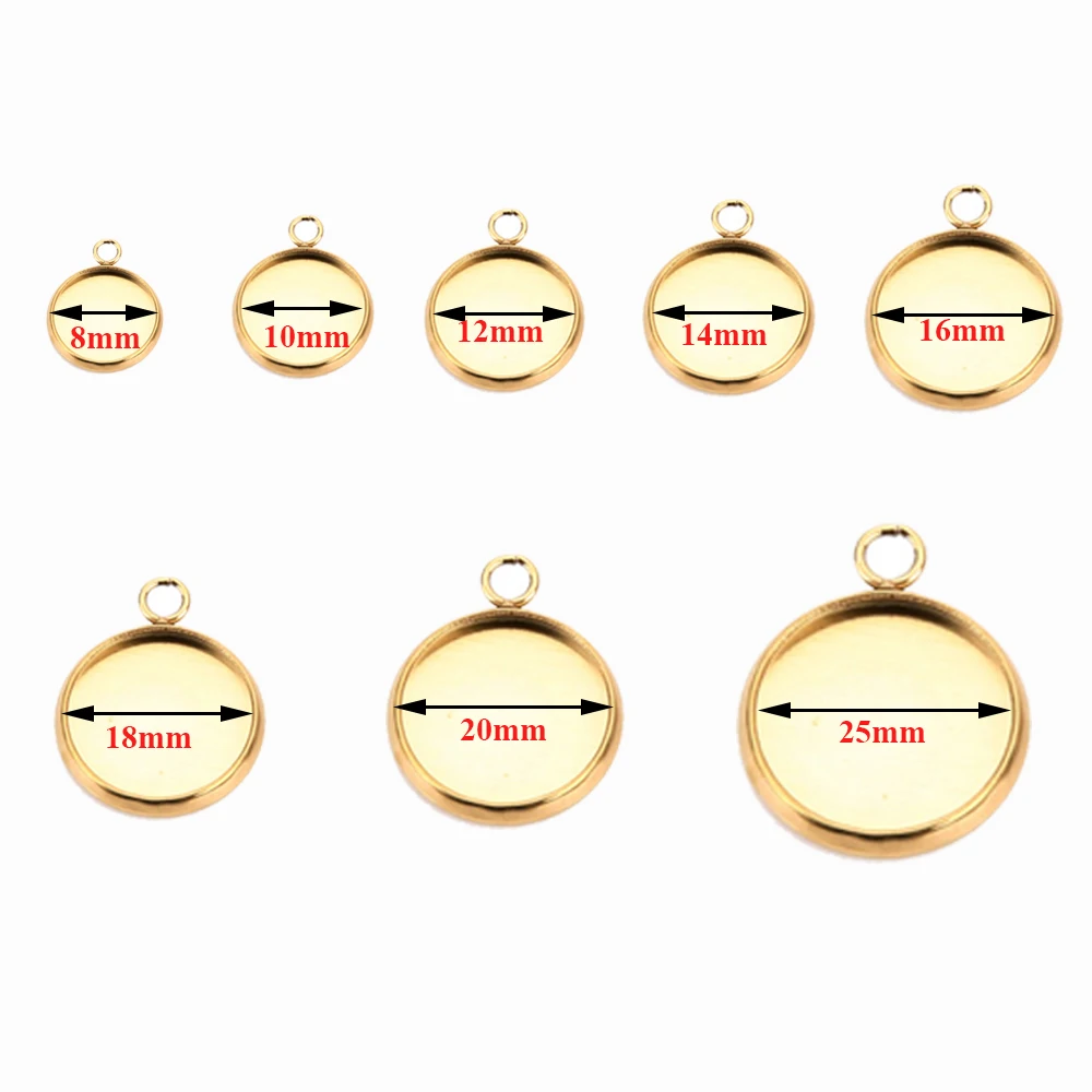 5 Stuks Roestvrij Staal Goud/Staal 8-25Mm Ronde Blanco Ring Hanger Cabochon Basis Voor Sieraden Maken Oorbellen/Hanger Accessoires