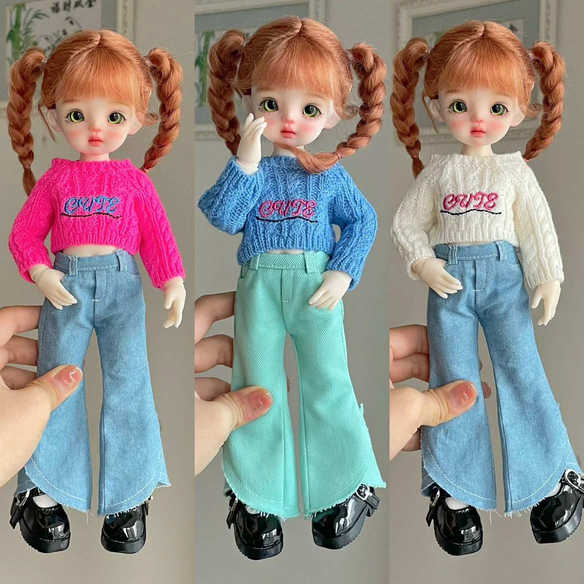 BJD Blythe Clothes Sweater, wide leg jeans, flared jeans 1/6 30cm  Dolls (Fit for Pullip,Ob24, Licca)