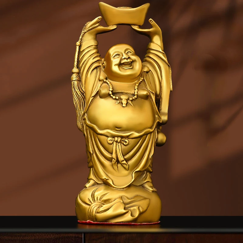 Pure Copper Ruyi Big Belly Maitreya Laughing Buddha Ornament Copper Ingot Maitreya Buddha Living Room Decoration Opening Gift