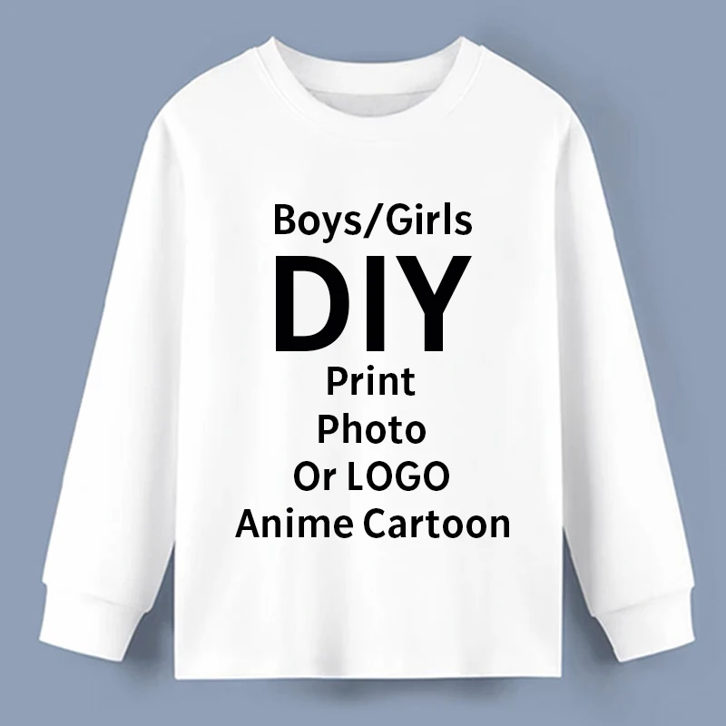 Custom T-shirts Kids Clothes Boy Girls 100%Cotton Long-sleeve Tops Personalized Customization LOGO Print Anime Graphic T-Shirt