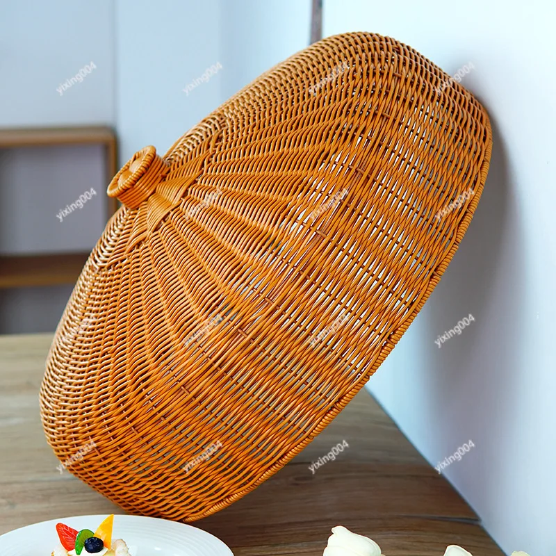 Imitation Rattan Food Cover Round Large Meal Dish Cover Dustproof Insect Proof Dining Table Basket