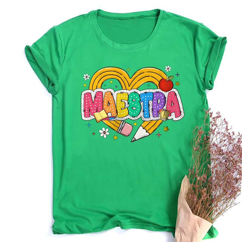 Maestra Shirt Spanish Teacher Shirts Back To School Gift Clothes Retro Spanish Teacher\'s Short Sleeve Tops Maestra School Tee