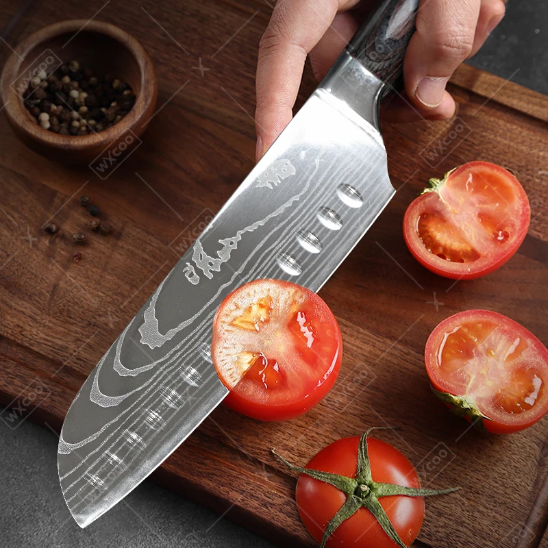 WXCOO Kitchen Knives Japanese Chef Knife Santoku Slicing Utility Meat Cleaver Butcher Carving Knife with Sheath Cooking Knife