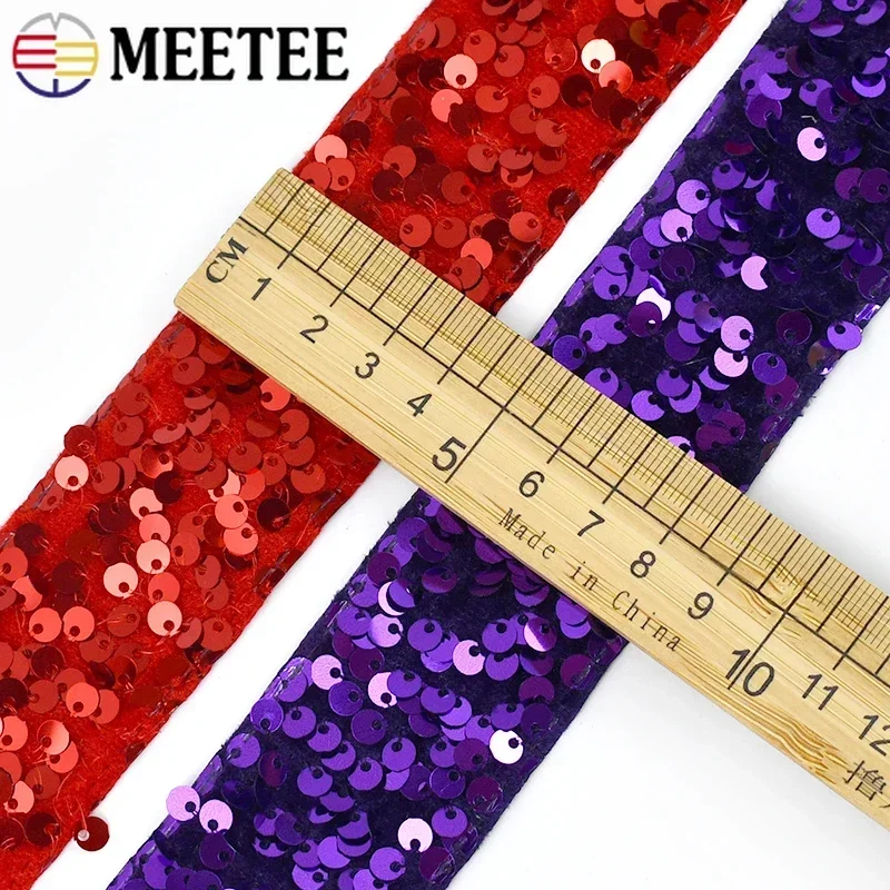 2/5Yards 38mm Sequin Lace Fabric Trim Ribbon Polyester Webbing DIY Handmade Dance Performance Dresses Decoration Accessories