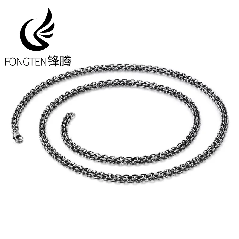 

Fongten Vintage Stainless Steel Black Punk Link Chain Long Necklace Men Fashion Jewelry