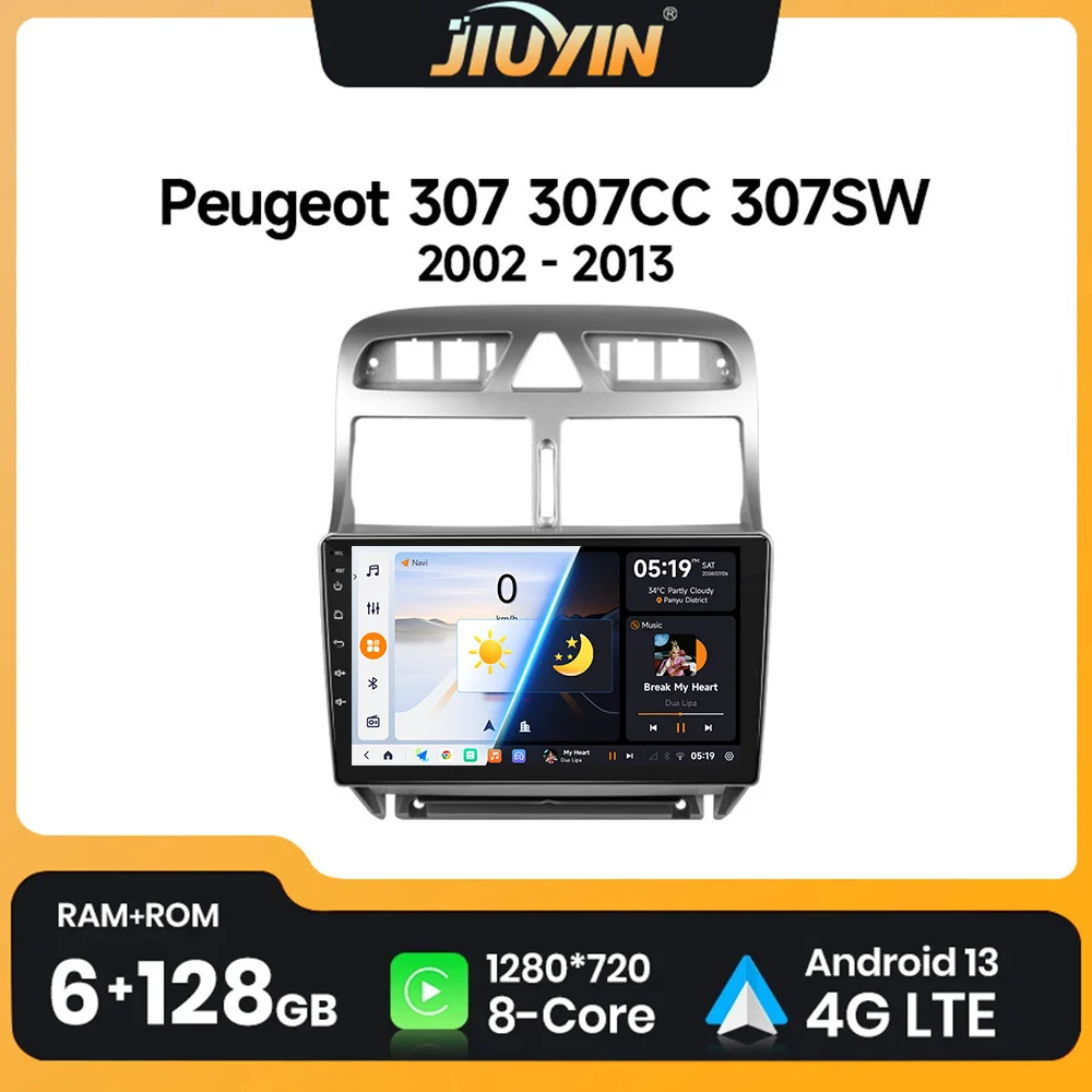 

JIUYIN 2 Din Android 13 Car Radio for Peugeot 307 CC SW 2002 - 2013 RDS Stereo Multimedia Video Player wireless Carplay Auto GPS