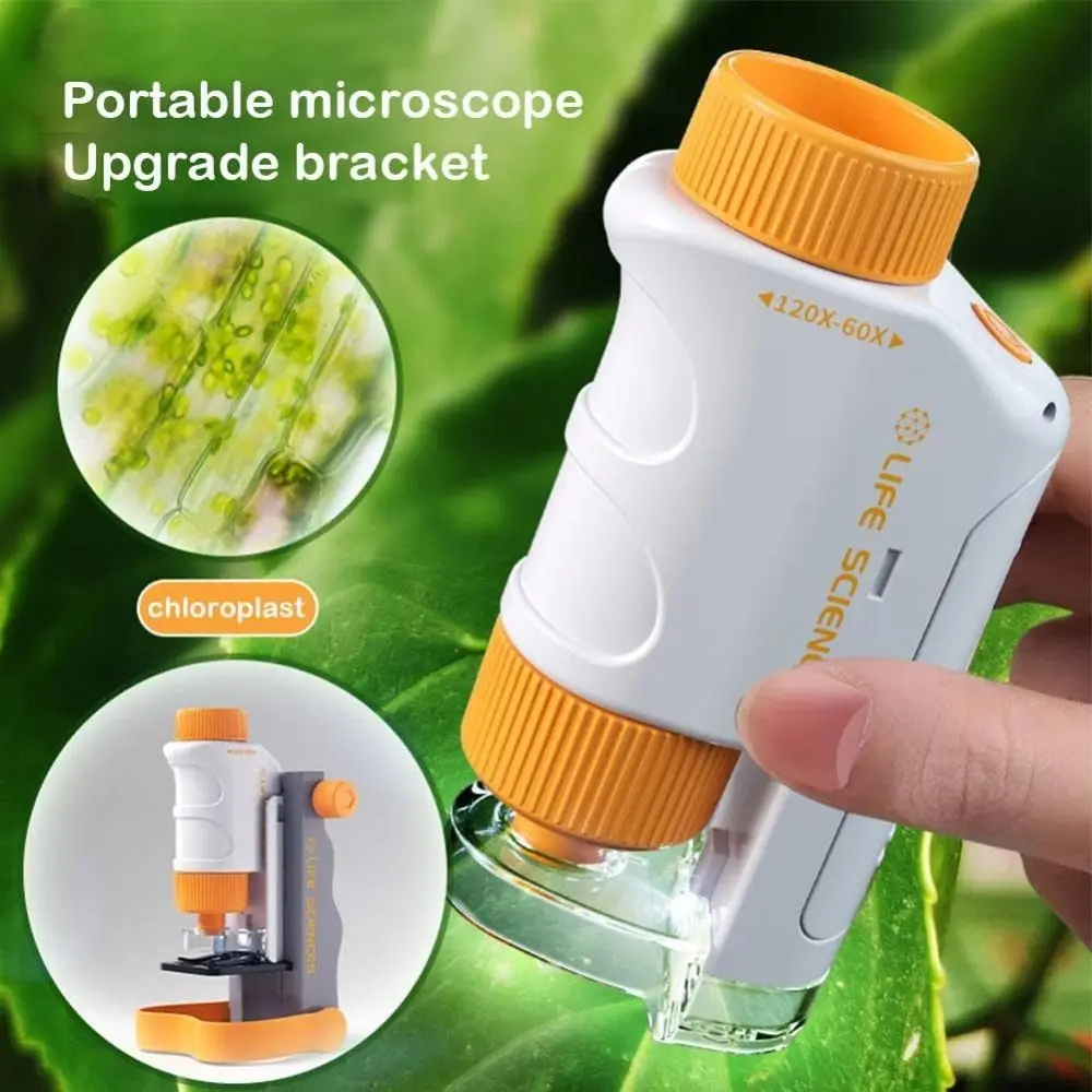 Minilabsters Miniscope Kids, Mini Labsters Portable Microscope 60x-120x Magnification with LED Lights Handheld Pocket Microscope