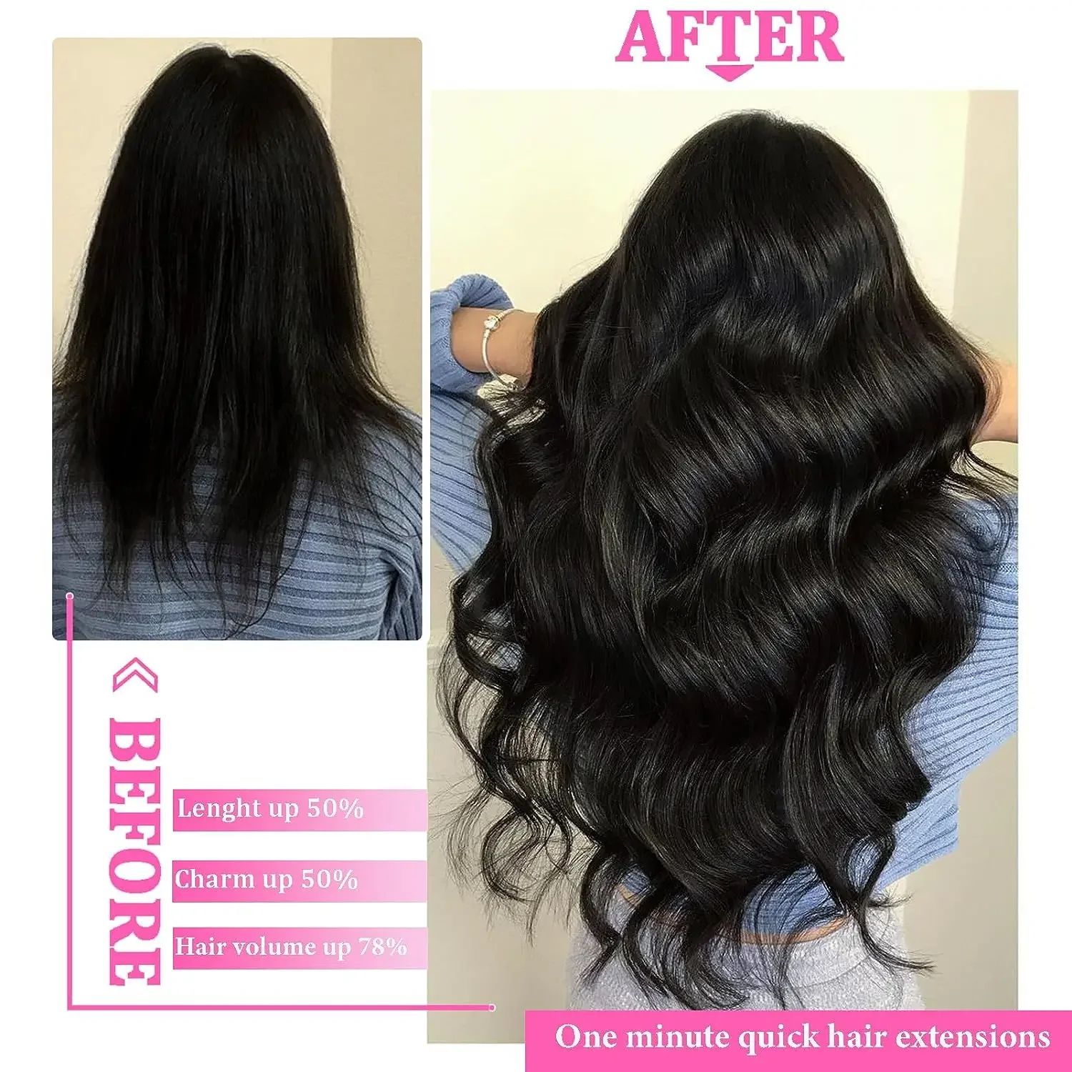Gerade Clip-in-Haarverlängerungen aus Echthaar, 120 g, voller Kopf, 8 Stück/Set, unbehandeltes 100% Echthaar, natürliches Schwarz, Clip-Ins – Detail 10