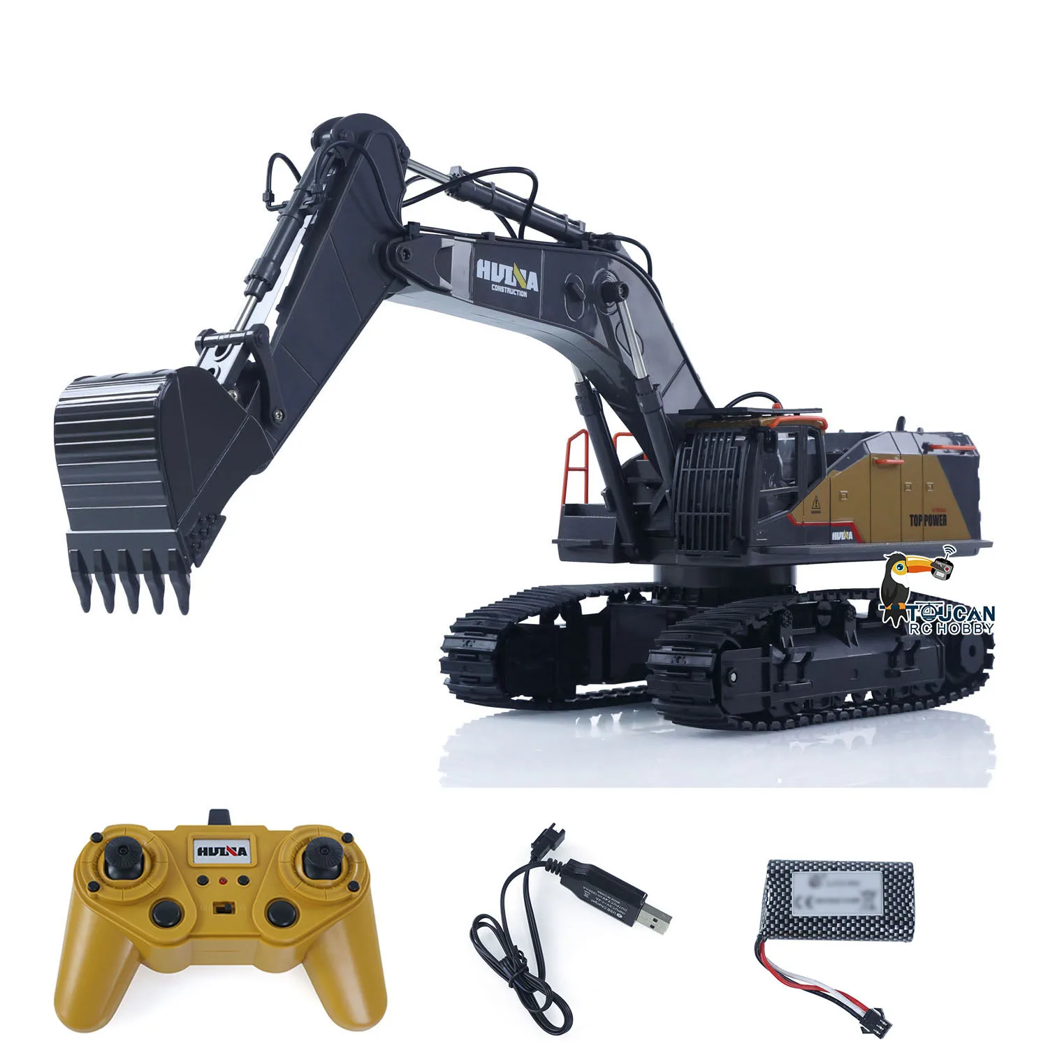 Metal 1/14 HUINA 592 RC Tracked Excavator Car Model Gift 2.4G Radio Controller with Lights and Sound Plastic Toy