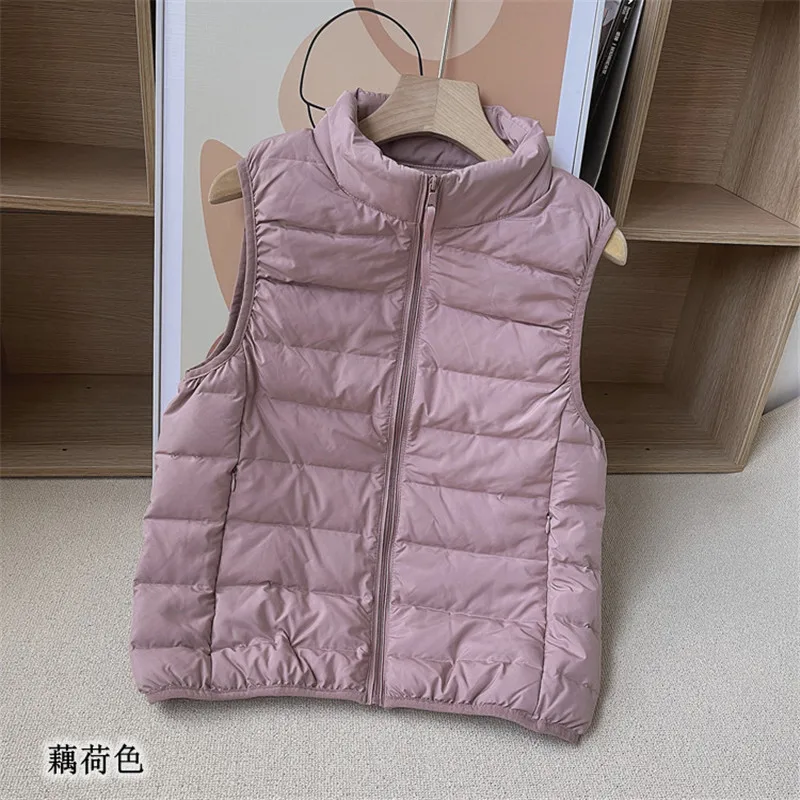 Autumn Winter Ultra Light White Duck Down Vest Jacket Women Sleeveless Down Waistcoat Parkas Ladies Stand Collar Short Warm Coat